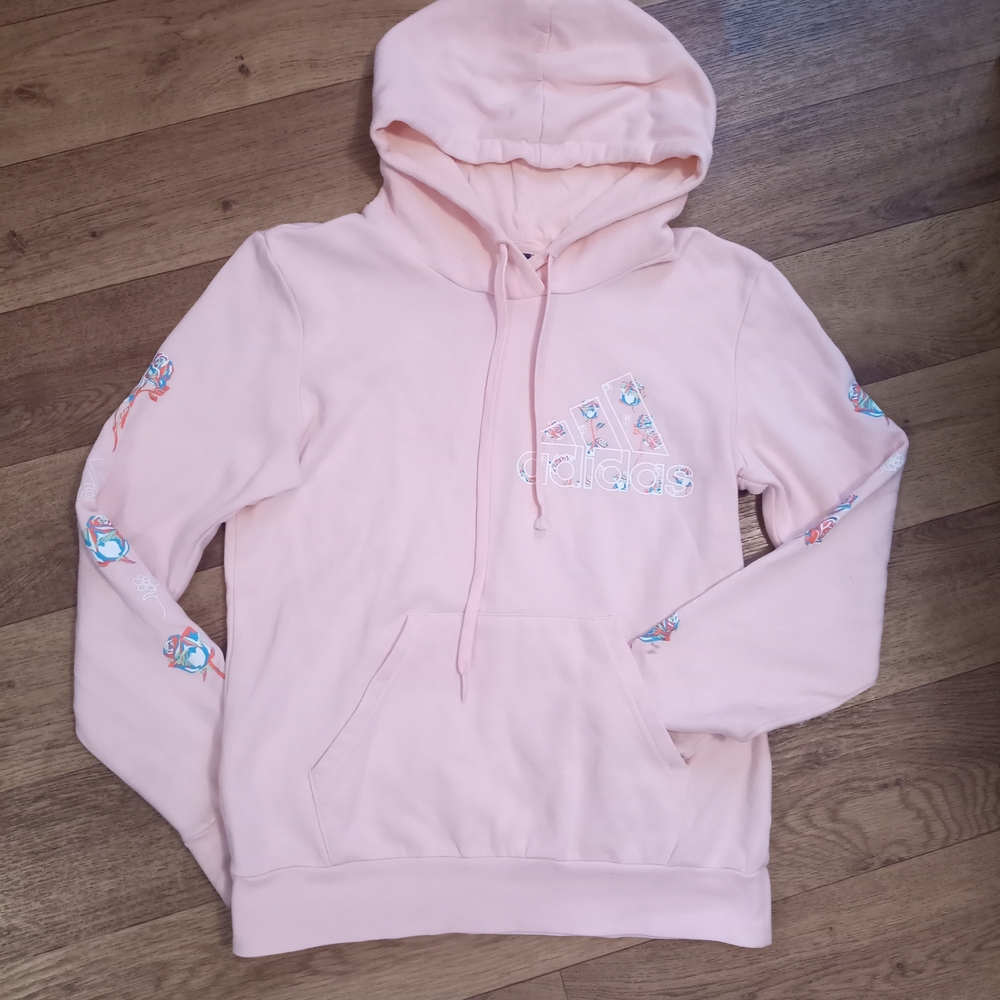 Adidas Light Pink Hoodie with Graphic Accents